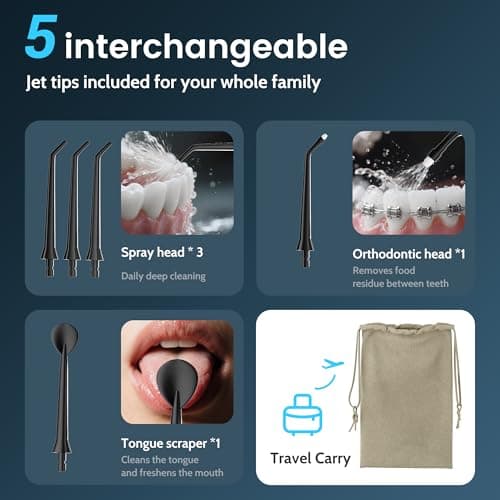 Water Flossers for Teeth, Electric Floss for Adults, Water Dental Picks for Teeth Cleaning and Flossing, Portable Flossers for Travel Size, Travel Bag and 4 Tips, IPX7 Waterproof - Black 7