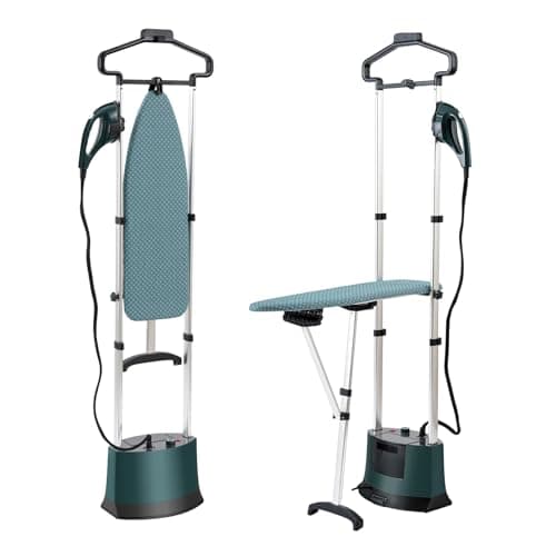 ARSFUTU Standing Garment Steamer 1500W Professional Steamer for Clothes 25s Fast Heat-up with 1.6L/54 fl.oz Water Tank, Self-cleaning Function, Foldable Ironing Board, Ironing Gloves (Green)