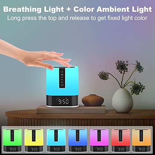 Night Light Bluetooth Speaker Alarm Clock, Upgraded Touch Bedside Lamp for Bedroom, Dimmable Warm Light, 48 RGB Color Changing, Sound Machine with White Noise, Best Gifts for Teenage Boys Girls 6