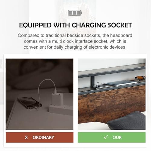 Virabit Bed Frame Full Size with Drawers, Full Platform Bed Frame with Headboard and Power Outlets, No Box Spring Needed, Easy Assemble(Brown). 7