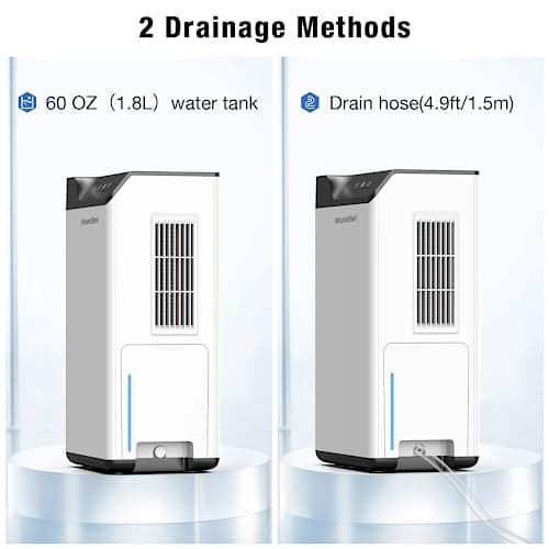 Dehumidifier For Bathroom, Dual Semiconductor Dehumidifier For Home With 1.5m Drain Hose, Up to 540 sq.ft With 60oz Watertank, Auto Shut Off, Auto Defrost 5