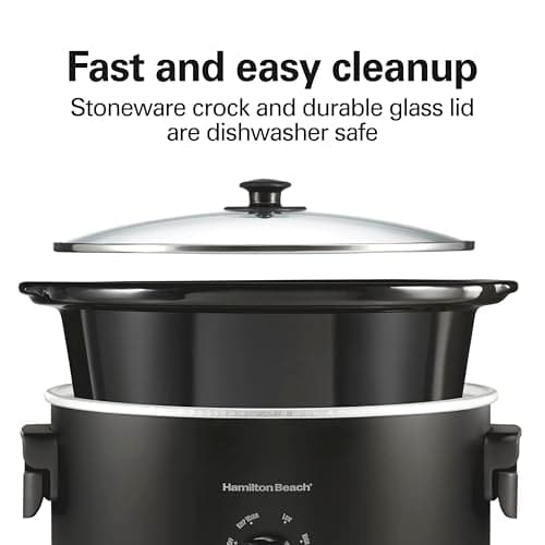 Hamilton Beach 6 Quart Slow Cooker with Space-Saving Folding Handles, 3 Heat Settings, Dishwasher Safe Stoneware Crock and Glass Lid, Black (33664) 5