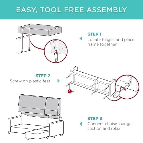 Best Choice Products Upholstered Sectional Sofa for Home, Apartment, Dorm, Bonus Room, Compact Spaces w/Chaise Lounge, 3-Seat, L-Shape Design, Reversible Ottoman Bench, 680lb Capacity - Black 7