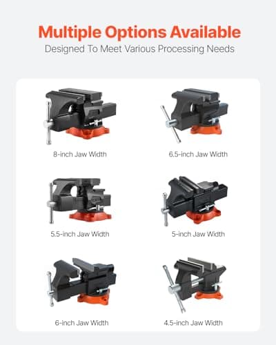 VEVOR Bench Vise, 8" Jaw Width, 8" Max Jaw Opening Multipurpose Vise with 360° Swivel Locking Base, 3.7" Throat Depth, Heavy Duty Ductile Iron Workbench Vise, Two-Way Jaws for Clamping Round Pipes 7