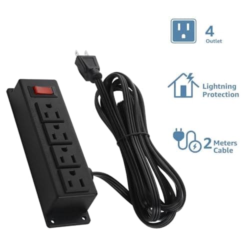Wall Mount Power Outlet Strip, 4 Outlet Mountable Power Strip with Switch, Under Desk Power Strip Connect with 6ft Cord Mount Under Desk, Workbench, Nightstand, Dresser, Table.(Black) 2
