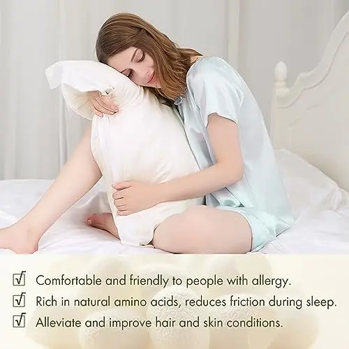 LILYSILK 100% Silk Pillowcase 1PC 25MM Pure Bed Pillowcase for Hair & Skin Oxford Envelope Double-Sides Charmeuse Silk,Ivory Standard 20x26 inches 4