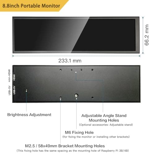 LESOWN 8.8 inch Monitor PC Case Temperature Display mini Ultra Wide Secondary Screen Long Stretched Bar Display AIDA64 PC Sensor Panel 1920x480 Small Temp Monitor for RPi CPU Monitoring 8