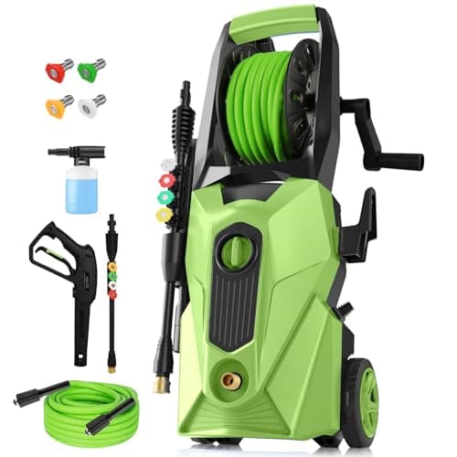 Imdot Electric Pressure Washer 5000 PSI,2.8 GPM Power Washer with Foam Cannon,Portable Cleaner with 33ft Hose Reel,4 Nozzle Tips,and Soap Bottle for Cars/Home/Driveways/Patios/Decks/Fences(Green)