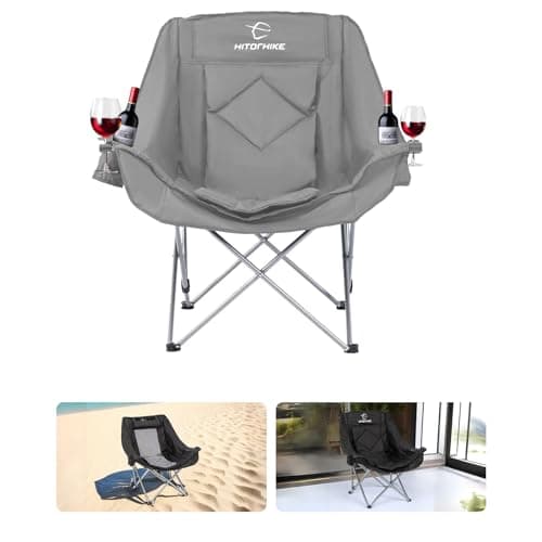 HITORHIKE Double Camping Chair Heavy Duty Oversized Folding Loveseat Camping Chair - Single/Double, All-Season Design with Cup Holder for Camping, Picnic, Beach(Gray,Single)