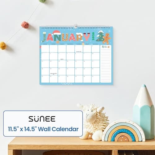 SUNEE 2026 Calendar- 18 Months Oct. 2025 - Mar. 2027, 14.5"x11.5" Big Grid Hanging Calendar 2026 with Note for Organizing & Planning, 2026 Wall Calendar with Note, Cute 6