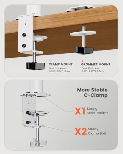 ErGear Fully Adjustable Dual Monitor Mount for 2 Screens up to 32 Inches, Holds up to 17.6 lbs Each Arm, Desk Stand, White 6