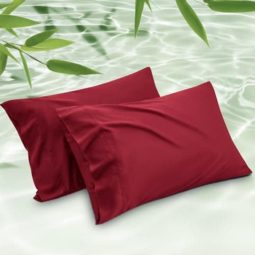 Bedsure Pillow Cases Queen, Cooling Pillow Cases, Rayon Derived from Bamboo Red Pillowcases Queen Size Set of 2, Silky Soft & Breathable Bedding Pillow Covers with Envelope Closure, 20x30 Inches