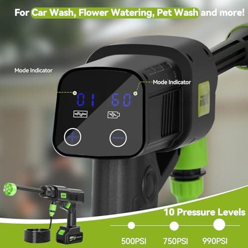 Portable Cordless Pressure Washer, 990PSI Portable Pressure Washer, Battery Powered 15000mAh, 6-in-1 Nozzle,10 Level,33FT Hose,Handheld Car Washer, Power Cleaner for Car, Patio,Floor 6