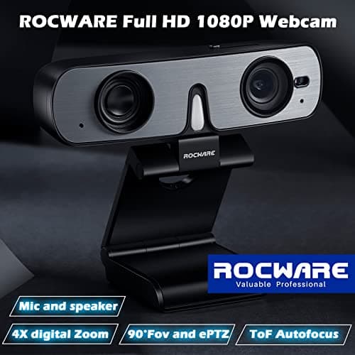 ROCWARE RC08 2K Webcam with Speaker, Webcam for PC, HD Web Cam with Noise Reduction Mic/Harman Speaker/4X Eptz/Privacy Cover/0.2S Auto-Focus/Low Illumination, Computer Camera for Zoom/Teams/Meeting 9