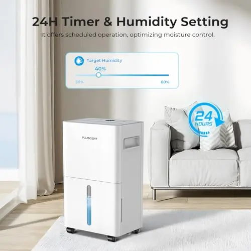1500 Sq.ft Dehumidifier for Basement, PLUSCENT Max 21 Pint/Day Dehumidifiers for Home, Large Room, Bedroom with Drain Hose, Smart Humidity Control & Monitor, 3 Operation Modes, 24H Timer, Auto Defrost 6