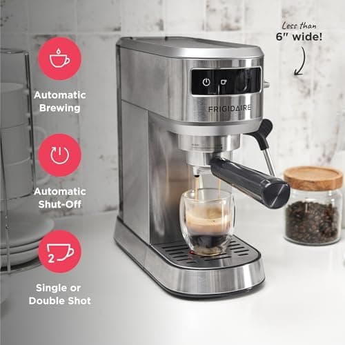 Frigidaire Steam Espresso Maker, Coffee Machine with Milk Frother & Cup Warmer, 20 Bar Pressure, 34 oz Removable Water Tank, Single or Double Shot, Stainless Steel 5