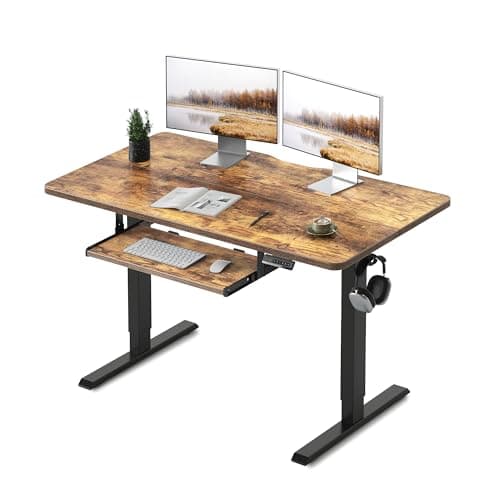 FEZIBO Standing Desk with Keyboard Tray, 48 x 24 Inch Adjustable Height Sit Stand Desk with Memory Presets for Home Office, Ergonomic Computer Workstation, Rustic Brown