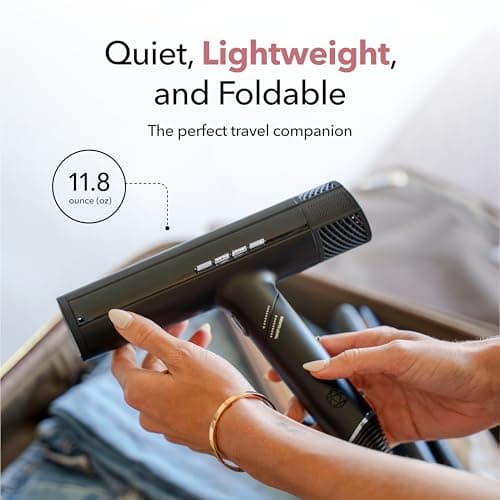 SRILabs DryQ ‘Smart’ Hair Dryer – Super Lightweight, Foldable – Powerful, Quiet Motor – Infrared & Ionic Technology – 3 Magnetic Attachments – Heat Control with Locking Switch 6