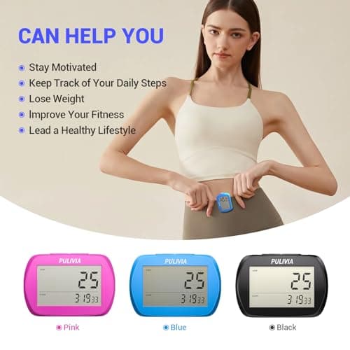 PULIVIA Pedometer for Walking 3D Step Counter with Clock, Accurate Portable Pedometer with Clip, Simple Walking Step Counter, Black 5