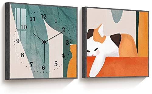 FULL HOUSE Wall Clock Silent Non Ticking Battery Operated, 12''x12'' Modern Minimalist Clock Wall Art, Crystal Porcelain Square Clock for Bedroom Living Room Office Home, 3pcs