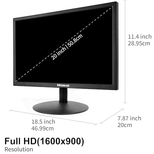 SKitphrati 20" PC Monitor 1600x900 75Hz 5MS HDMI Monitor LED Viewing Angle 95° (Horizontal) with HDMI VGA Input, 76% sRGB, VESA Wall Mount, TN Panel, Black 7