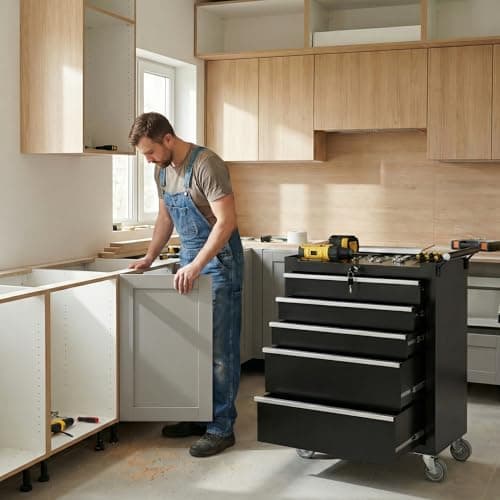 IDEALHOUSE Rolling Tool Chest, 5 Drawers Tool Storage Cabinet, Toolbox with Wheels, Portable Tool Cabinet Organizer with Locking System & Drawer Liners, Tool Storage Cart for Garage, Workshop, Black 9