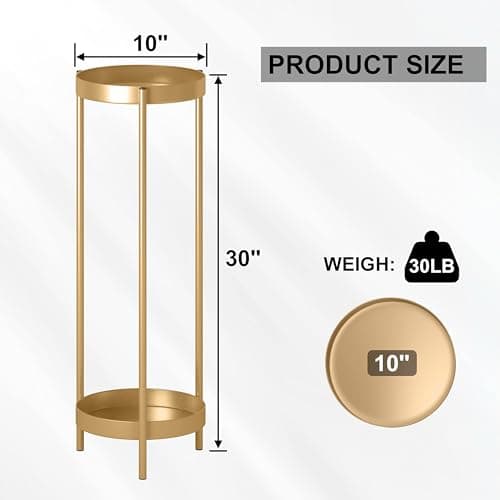 Philodwell Metal Gold Tall Plant Stand Indoor or Outdoor - 30 inch 2 Tier Modern Corner Planter Shelf Rack with 2 Removable Display Shelves(10 inch) for Bedroom Living Room Balcony 4