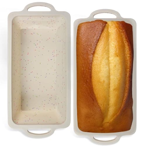 Fimary Loaf Pan 2-Piece Set - Non-Stick Silicone Bread Pan Molds with Metal Reinforcement Frame, Suitable for Homemade Baking, Dishwasher Safe - 10x5x2.4 Inches Milky White