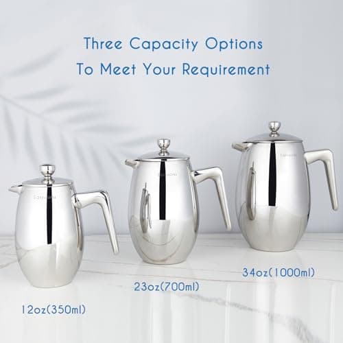 Easyworkz Nando French Press 12 oz Double Wall Insulated Thermal Coffee Maker,304 Stainless Steel Cafetiere 6