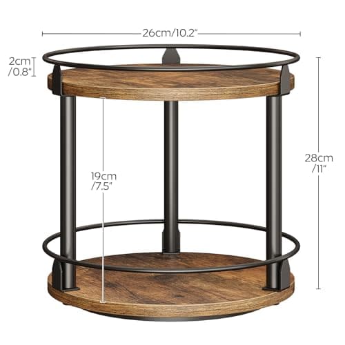 YATINEY Lazy Susan Organizer, Rotating Spice Rack, 2 Tier Spice Turntable Organizer, Industrial Turntable Spice Holder, for Kitchen Countertop and Cabinet, Compact and Versatile, Rustic Brown SR22BR 7