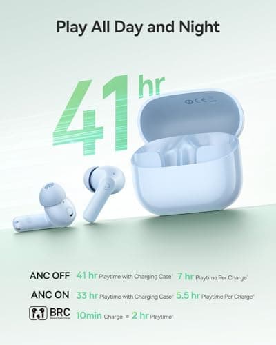 Baseus Bass BP1 NC Hybrid Active Noise Cancelling Wireless Earbuds, 12mm Super-Bass Driver, 41H Playtime, Bluetooth 6.0, IP55 Waterproof, 4-Mic AI ENC, 24 Customizable EQ (Blue) 5