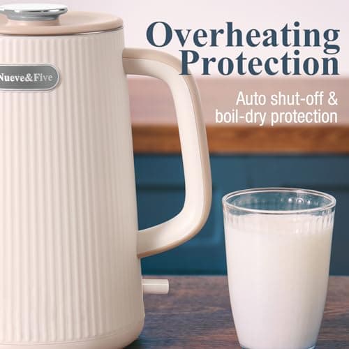 Nueve&Five 1.7L (57oz) Large Electric Kettle Perfect for 7+Cups of Tea and Coffee,2 quarts Double Wall Big Electric Tea Kettle,Auto Shut Off,1200W Hot Water Kettle Electric -Cream White 8