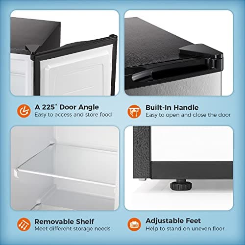 Kismile Small Freezer Upright, 3.0 Cu.ft Mini Freezer with Adjustable Thermostat, Removable Shelves, Reversible Single Door, Stand Up Freezer for Bedroom/Home/Dorms/Apartment (Stainless Steel) 4