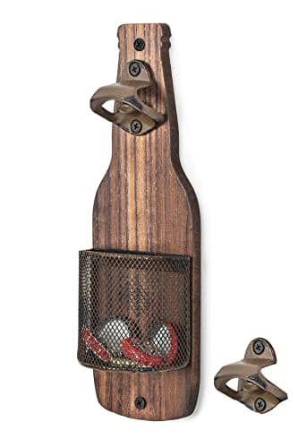 SODUKU Vintage Wooden Wall Mounted Bottle Opener with Cap Catcher for Beer Lovers 5