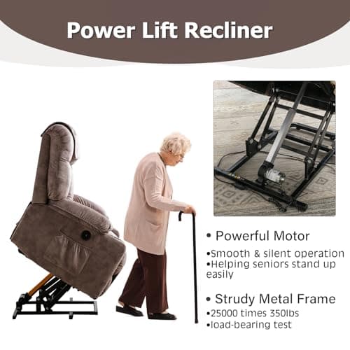 CANMOV Power Lift Recliner Chair for Elderly Heavy Duty and Safety Motion Reclining Mechanism-Anti Skid Fabric Sofa Living Room Chair with USB Port, 2 Cup Holders, Washable Covers, Camel 7