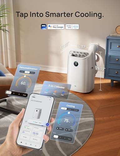 DREO Portable Air Conditioners, 12000 BTU ASHRAE (8000 BTU DOE) Smart AC Unit for Room with Drainage-free Cooling, APP/Voice/Remote, Fan & Dehumidifier, Quiet Standing AC for Bedroom, AC515S, White 7