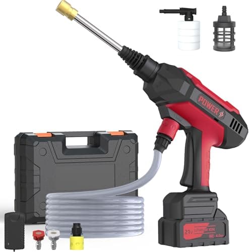 DECOKTOOL Cordless Pressure Washer, Portable Pressure Washer Battery Powered Max 950PSI, 1.2GPM with 1 * 21V 4.0Ah Rechargeable Battery, 20FT Drain Hose, Electric Power Washer for Car, Floor, Red