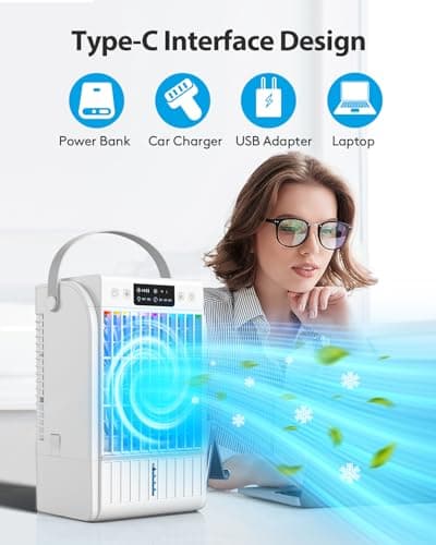 Portable Air Conditioners Fan,AI Portable AC Unit With 1500ML Water Tank,4-IN-1 Evaporative Air Cooler with Remote Control 7 Color Light Personal Mini Air Conditioner Portable for Room Office 5