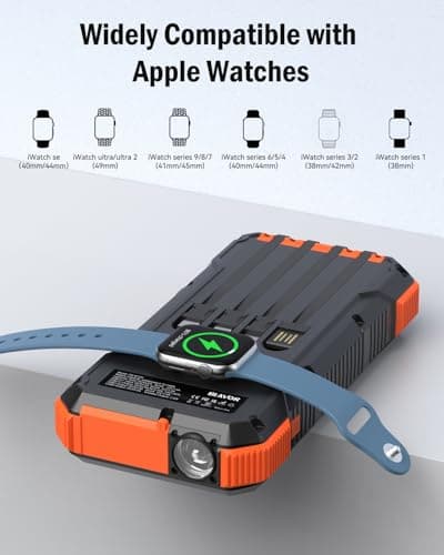 BLAVOR Solar Power Bank 20000mAh Built in 4 Cables, 20W Fast Charging Portable Charger with Wireless Charger for Apple Watch, Super Bright Flashlight, Compatible with all Phones and Electronic Devices 6