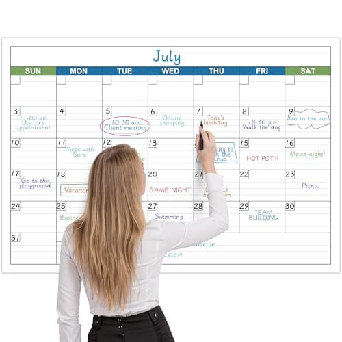 Large Dry Erase Calendar - Undated 1 Month Dry Erase Calendar for Wall, 40" x 28", Erasable & Reusable Laminated Dry Erase Wall Calendar with 10 Round Stickers, Large Space for Office