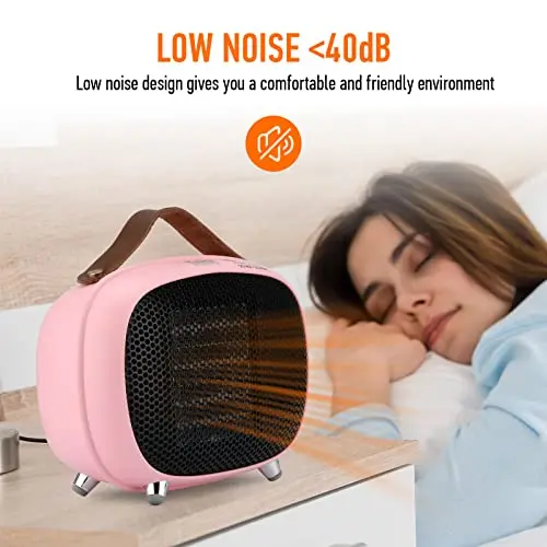 Teioe Mini Electric Ceramic Space Heater 800W/400W, Small, PTC with Tip-Over and Overheat Protection, 3 Operating Modes for Office, Bedroom and Under Desk (PINK) 6