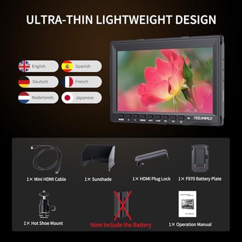 FEELWORLD FW759 7 Inch DSLR Camera Field Monitor HD Video Assist Slim IPS 1280x800 4K HDMI 1080p with Sunshade 7