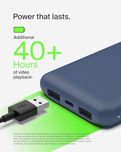 Belkin Portable Charger, USB C Power Bank 10000 mAh w/ 2xUSB-A Ports, 15W w/ Type-C to Type-A Cable - iPhone 17, Air, Pro, Pro Max, Samsung Galaxy S25, Nintendo Switch 2, Google Pixel 10, etc. - Blue 5