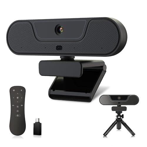 VIZOLINK 4K Webcam, UHD PTZ PC Camera with Speaker and 4 Microphones, Supporting Remote Control, Digital Zoom, Autofocus, Privacy Cover and Tripod, for Video Calls and Conferences and Live Streaming