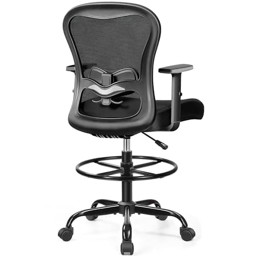 Primy Drafting Chair Ergonomic Tall Office Chair, High Back Breathable Mesh Desk Chair with Adjustable Footrest Ring Lumbar Support 2D Armrests, Executive Swivel Comfy Task Chair for Home Work Art 8