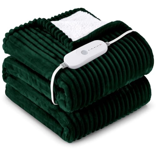 HYLEORY Heated Blanket Electric Throw, Soft Flannel Sherpa Heater 5 Heat Settings and 3 Hours Auto Shut-Off Heating Blanket ETL Certification Over-Heat Protection Machine Washable,Green