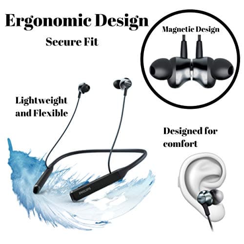 Philips Bluetooth Neckband Headphones, Wireless Earbuds IPX5 Waterproof Sport Earphones, Lightweight, Deep Bass with Vibration Call Alert Neckband 5