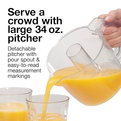 Proctor Silex Electric Citrus Juicer Machine, Large 34 oz. Pitcher, Pressure Activated, 2 Reamers for Big and Small Fruit, Pulp Control, for Orange, Lemon, Grapefruit Juice, White & Green (66340) 5