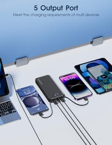 Nusyddy Portable Charger, 12000mAh 22.5W Fast Charging Power Bank with Built-in Cables & Wall Plug, Travel Essentials External Battery Pack, USB C Battery Phone Charger for iPhone, iPad, Samsung Black 7