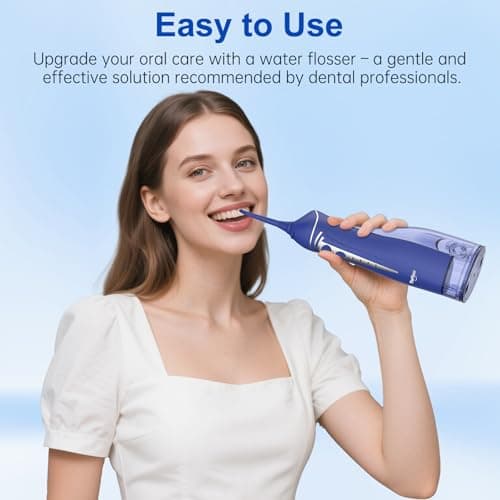 Water Dental Flosser Pick for Teeth: Cordless Rechargeable Oral Irrigator - 4 Modes IPX7 Waterproof 300ML Removable Tank Electric Dental Flossing Machine for Braces, Travel & Home Use (Dark Blue) 9